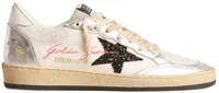 Golden Goose Ball-Star White Mesh Silver Insert Black Glitter Star Glossy Heel (W)