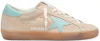 Golden Goose Super-Star Beige Suede Aqua Green Star Aqua Green Heel Tab (W)