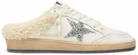 Ball-Star Sabot White Leather Silver Glitter Star Shearling Lining (W)