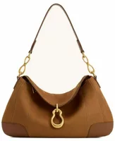 Faux Suede Metal Pendant Embellished Shoulder Bag Brown