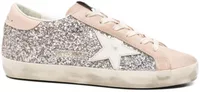Golden Goose Super-Star Silver Glitter White Leather Star White Heel Tab (W)