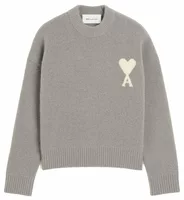 Ami De Coeur Crewneck Alpaca Sweater Ash Grey/Ecru