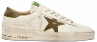 Golden Goose Stardan White Leather Military-Green Snake-Print Leather Star Heel Tab