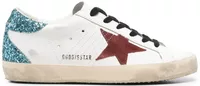 Super-Star White Leather Burgundy Star Blue Glitter Heel (W)