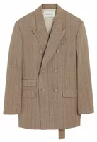 Double Breasted Striped Wool Blazer Chocolate Brown/Ruby Red