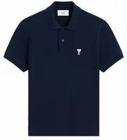 Ami Paris Embroidered Logo Polo T-Shirt Navy Blue