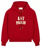 Cotton Hoodie with Ami Paris Embroidery Ruby Red/Ivory