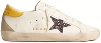 Golden Goose Bio-Based Super-Star Red Glitter Star White Leather Heel Tab (W)