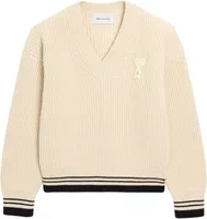 Ami Paris Ami De Coeur V-Neck Sweater White