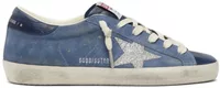 Golden Goose Super-Star Denim Blue Suede Silver Glitter Star White Heel Tab (W)