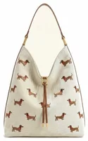 Dog Embroidered Shoulder Bag Caramel Brown