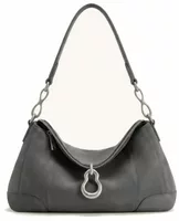 Faux Suede Metal Pendant Embellished Shoulder Bag Dark Grey
