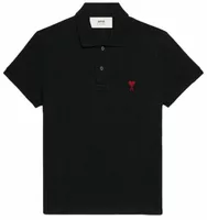 Ami Paris Embroidered Heart Polo T-Shirt Black