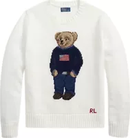 Polo Bear Linen Cotton Crewneck Jumper Deckwash White Multi