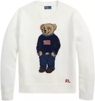 Polo Bear Linen Cotton Crewneck Jumper Deckwash White Multi