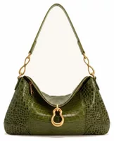 Metal Pendant Embellished Shoulder Bag Green Croc