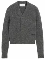 Wool and Alpaca Cardigan with Ami Embroidery Carbon Grey (W)