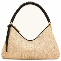 Faux Straw Shoulder Bag Brown
