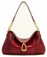 Metal Pendant Embellished Shoulder Bag Red Croc
