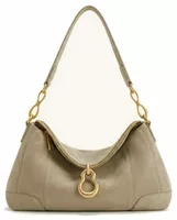 Faux Suede Metal Pendant Embellished Shoulder Bag Grey