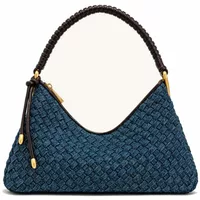 Woven Denim Shoulder Bag Dark Blue