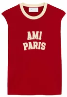 Cotton T-Shirt with Ami Paris Embroidery Ruby Red/Ivory
