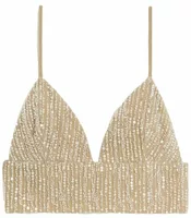 Cropped Top with Sequin Embroidery Mastic Beige (W)