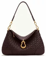 Metal Pendant Embellished Woven Shoulder Bag Deep Burgundy