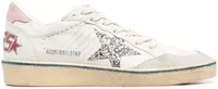 Golden Goose Ball-Star White Nappa Silver Glitter Star Pink Heel Blue Stripe (W)