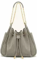 Faux Suede Quilted Chain Bucket Bag Gray