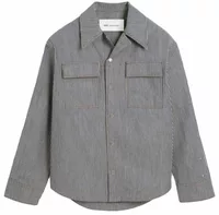 Striped Cotton Camp Collar Overshirt Indigo/Ecru