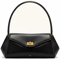 Turn-Lock Flap Shoulder Bag Black