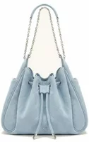 Faux Suede Quilted Chain Bucket Bag Blue