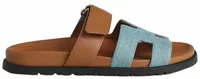 Hermes Chypre Sandal Bleu Clair Denim And Calfskin Leather