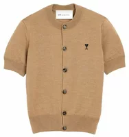 Ami De Coeur Wool Short-Sleeve Cardigan Camel Chine/Black (W)