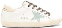 Golden Goose Super-Star White Leather Gray Glitter Star Nude Heel Leopard Laces (W)