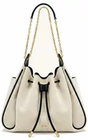 Ruched Drawstring Chain Bucket Bag Black Canvas