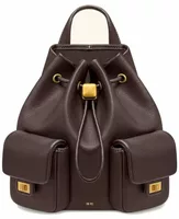 Pebbled Drawstring Utility Backpack Dark Brown