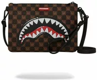 Sprayground Sharks In Paris WTF Bubble Brown Check Crossover Clutch Brown