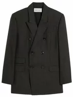 Double Breasted Striped Wool Blazer Carbon Grey/Chocolate Brown