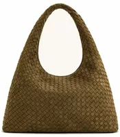 Faux Suede Woven Shoulder Bag Olive Green