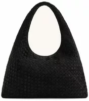 Faux Suede Woven Shoulder Bag Black