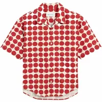 Polka-Dot Boxy Cotton Short-Sleeve Shirt Ruby Red/Ivory