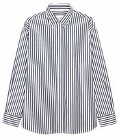 Large Striped Cotton Shirt with Removable Collar Royal Blue/White