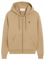 Ami De Coeur Zipped Cotton Hoodie Mastic Beige/Black