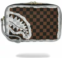 Sprayground Cream And Brown Tear Check Toiletry Bag Brown
