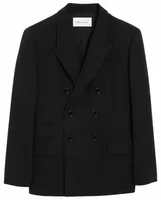 Double Breasted Straight-Fit Wool Blazer Black