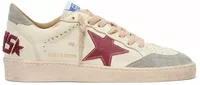 Ball-Star LTD Cream Nappa Burgundy Star Silver Suede Heel Tab (W)