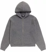 Stussy Waffle Cashmere Zip Hood Sweater Charcoal