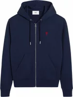 Ami Paris Ami De Coeur Cotton Zipped Hoodie Navy